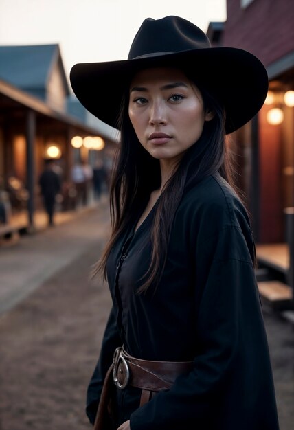 Cinematic portrait of american cowboy in the west with hat