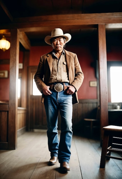 無料写真 cinematic portrait of american cowboy in the west with hat