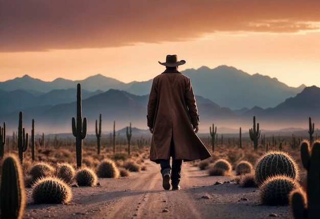 Бесплатное фото Кинопортрет американского ковбоя на западе с шляпой