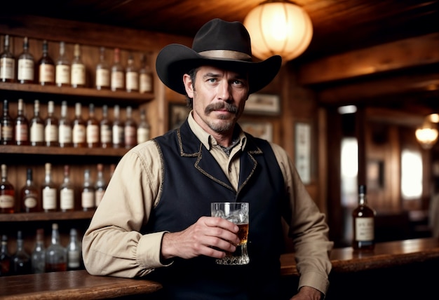 無料写真 cinematic portrait of western american cowboy with hat