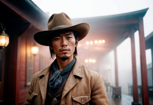 Free photo cinematic portrait of western american cowboy with hat