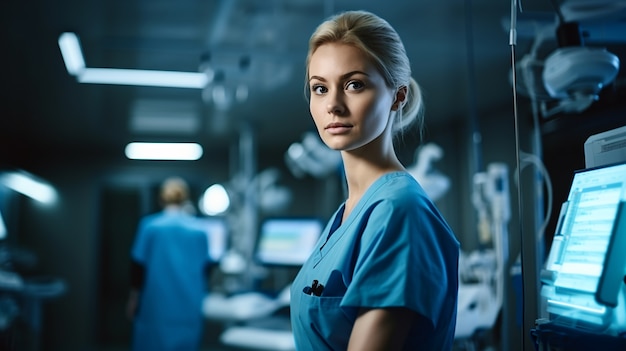 Free photo cinematic portrait of woman working in the healthcare system having a care job