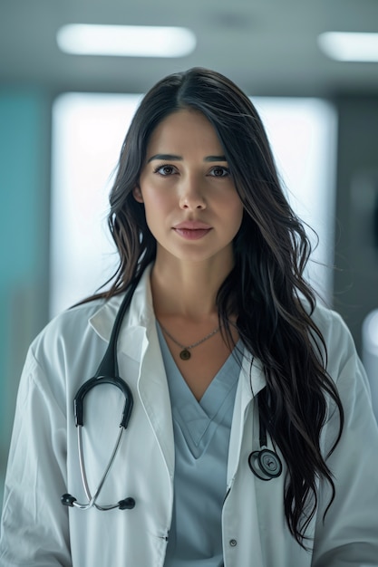 Free photo cinematic portrait of woman working in the healthcare system having a care job