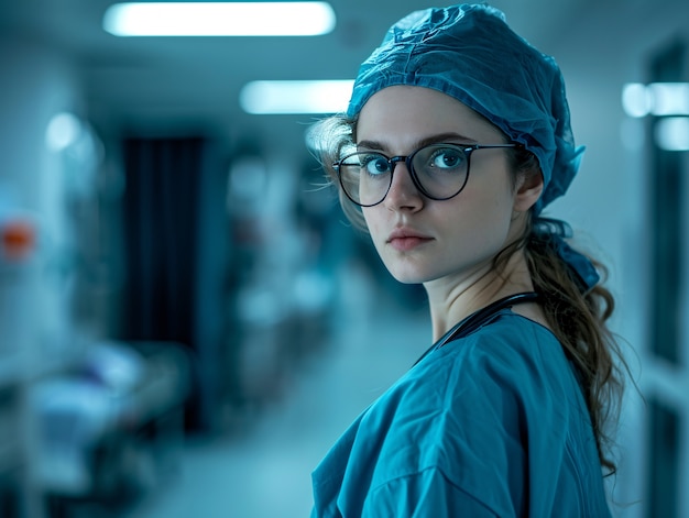 Cinematic portrait of woman working in the healthcare system having a care job