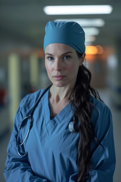 cinematic portrait of woman working in the healthcare system having a care job