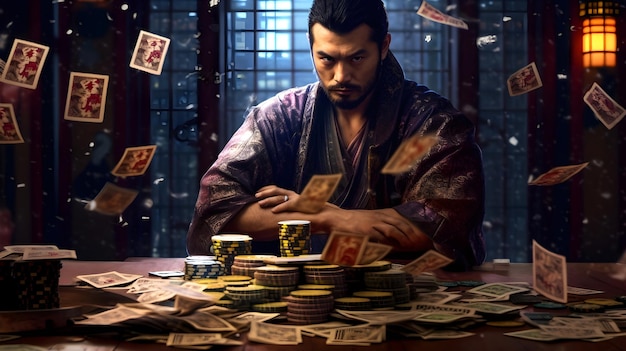 Free photo cinematic samurai gambling player