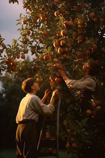 Scena cinematografica che raffigura il sostegno e la gentilezza tra le comunità di persone.