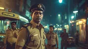 Foto gratuita scena cinematografica di poliziotti di mumbai in uniforme khaki