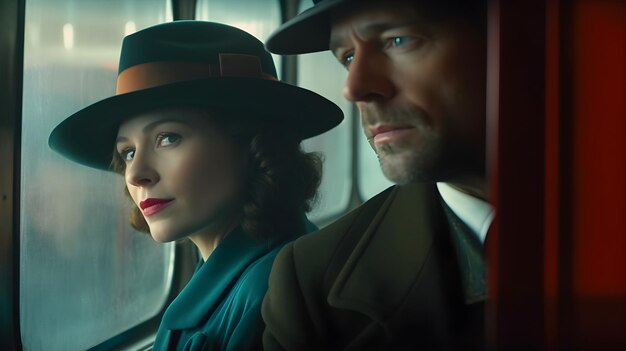 cinematic shot of gentleman hats of man and woman