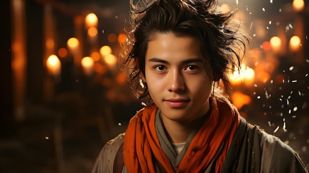 Free photo cinematic shot of young asian male taoist priest