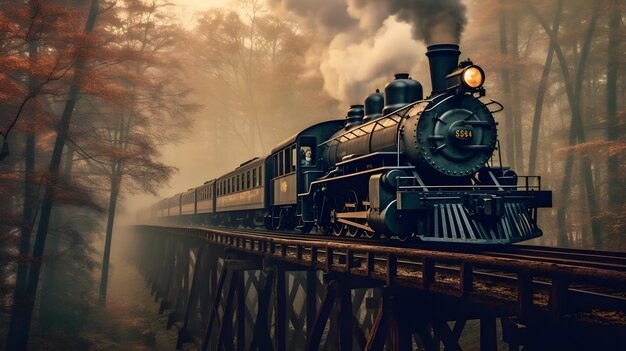 cinematic steam train on railroad background