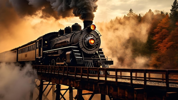 Free photo cinematic steam train on railroad illustration