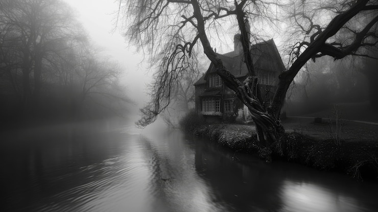 Free Photo cinematic style view of haunted house with spooky aesthetic