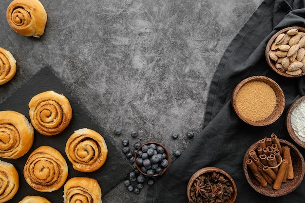 Cinnamon rolls arrangement  above view