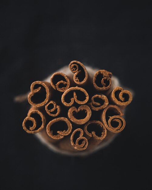 Cinnamon sticks close-up top view
