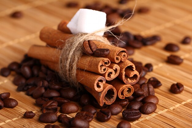 Cinnamon sticks and coffee beans