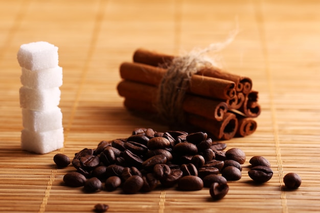 Cinnamon sticks and coffee beans