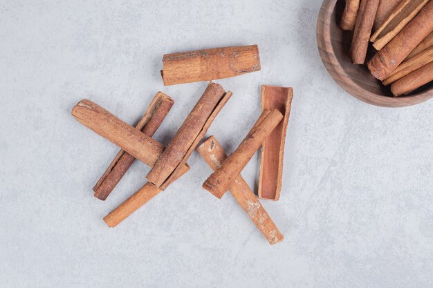 Cinnamon sticks on white background. 