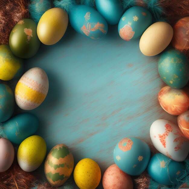 A circle of colorful easter eggs with the word easter on it