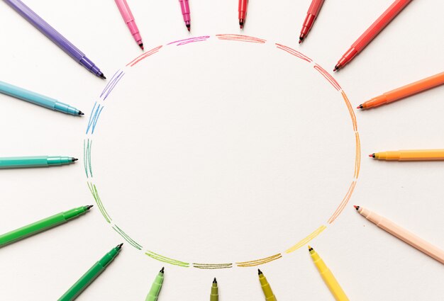 Circle with colorful markers making gradient