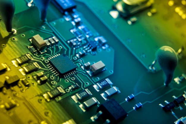 Circuit board close-up with different components