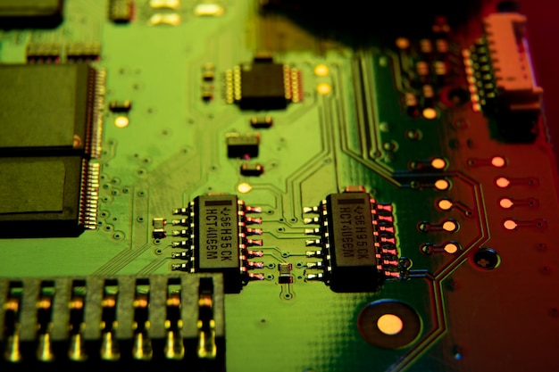 Free photo circuit board close-up with different components