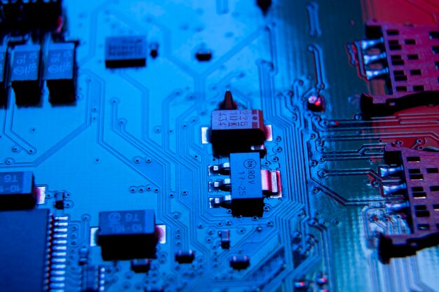 Circuit board close-up with different components