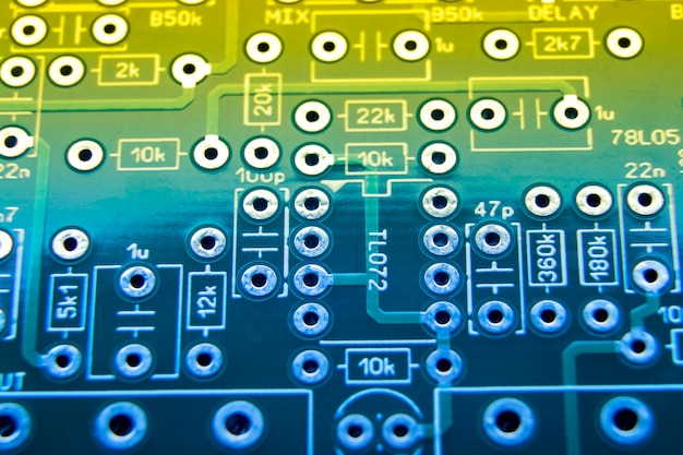 Free photo circuit board close-up with different connections