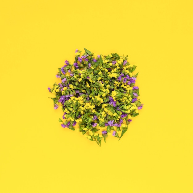 Circular flowers on yellow background