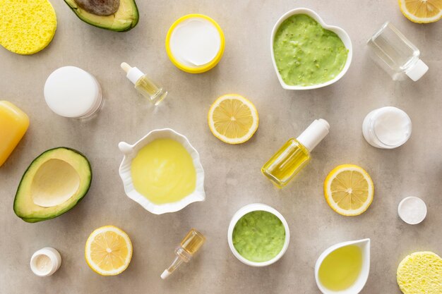 Citrus and avocado beauty and health spa concept