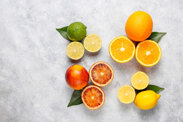 Citrus background with assorted fresh-citrus fruits