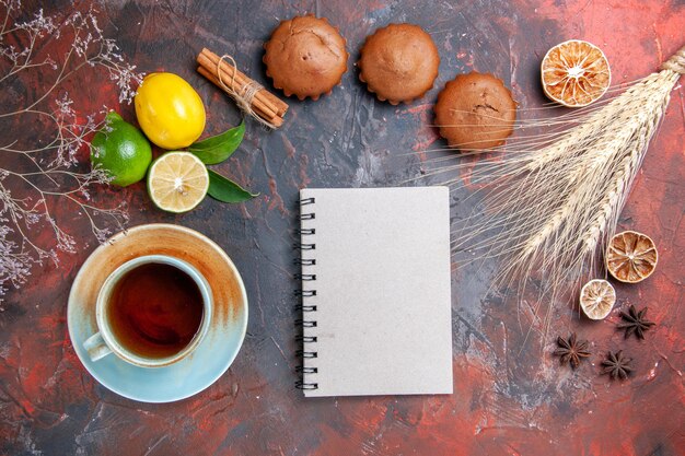 citrus fruits notebook wheat ears cupcakes citrus fruits a cup of tea anise