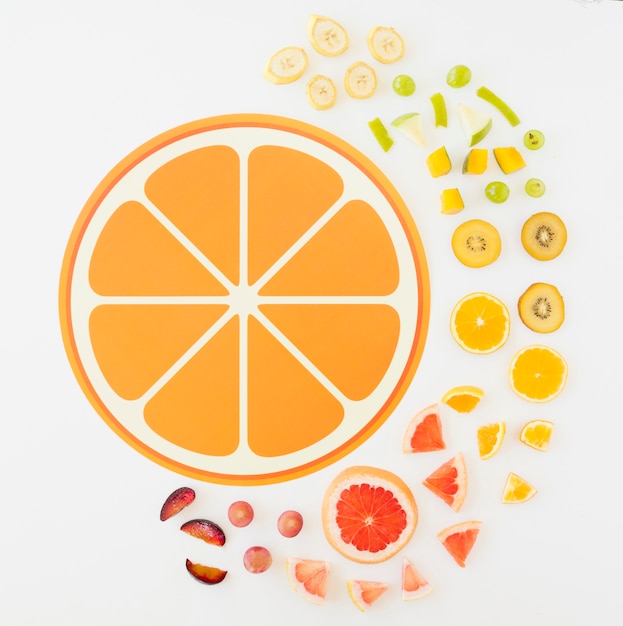 白い背景の上の果物のスライスと柑橘類のスライスデザイン