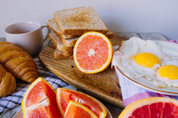 Citruses and eggs for breakfast