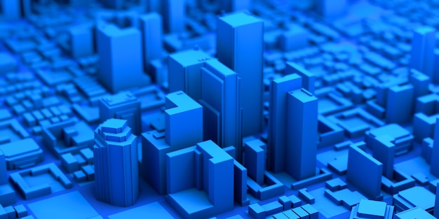 푸른 색 모델 추상 배너 미래 3d 그림에서 고층 빌딩과 도시 개념