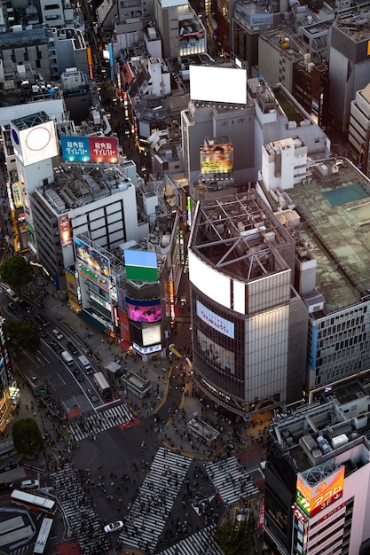 City landscape with people on streets