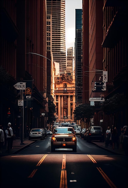 Free photo city life buildings traffic and skyline at dusk generative ai