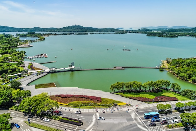 The city park with lake