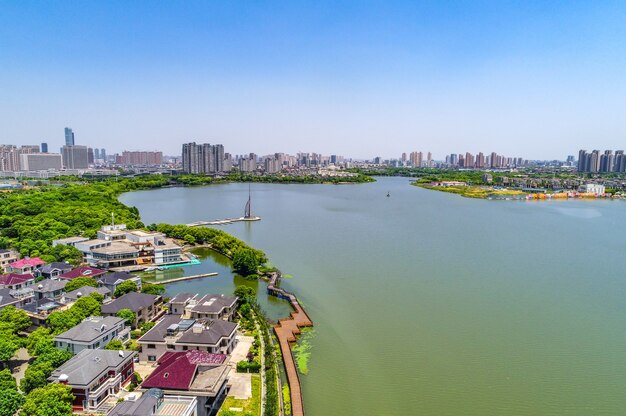 The city park with lake