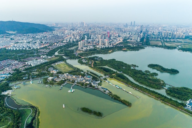 The city park with lake