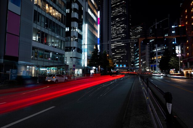 City sparkles of light on the streets at night