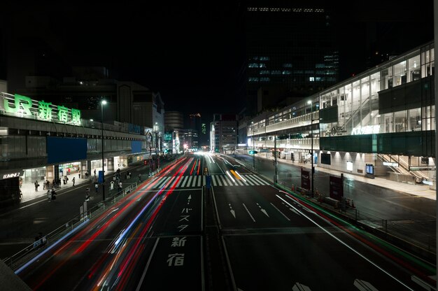 City sparkles of light on the streets at night