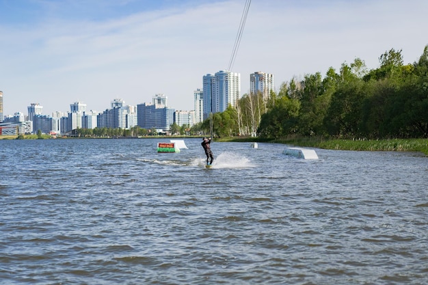 City wake park A man rides a wake