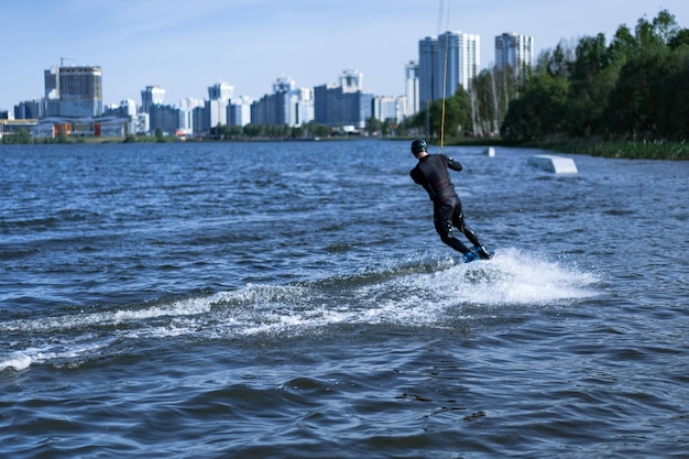 City wake park A man rides a wake