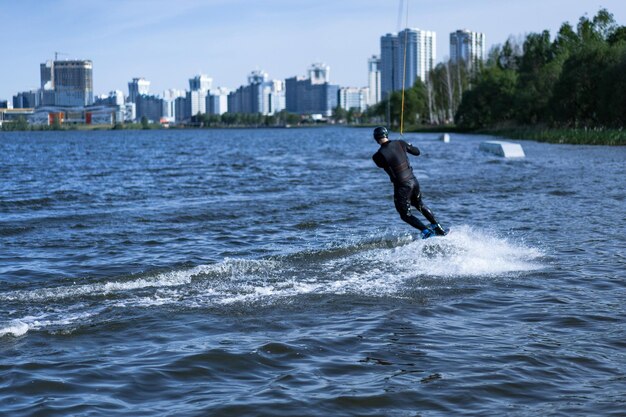 City wake park A man rides a wake