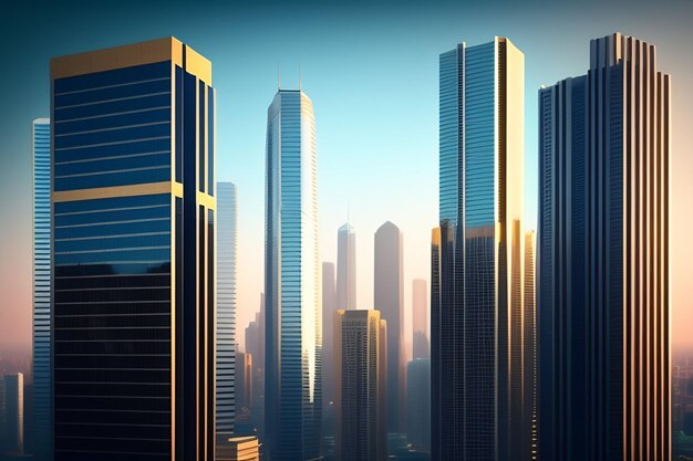푸른 하늘과 몇 개의 고층 건물이 있는 도시