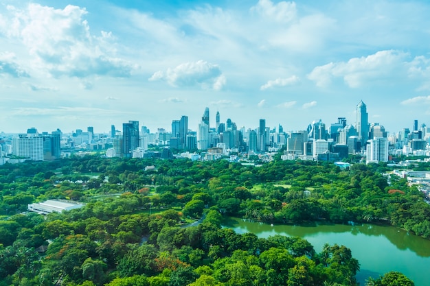 City with a forest in front