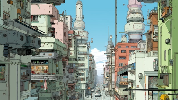 Foto gratuita paesaggio urbano di un'area urbana ispirata agli anime