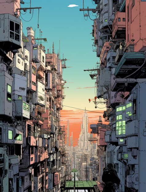 Cityscape of anime inspired urban area