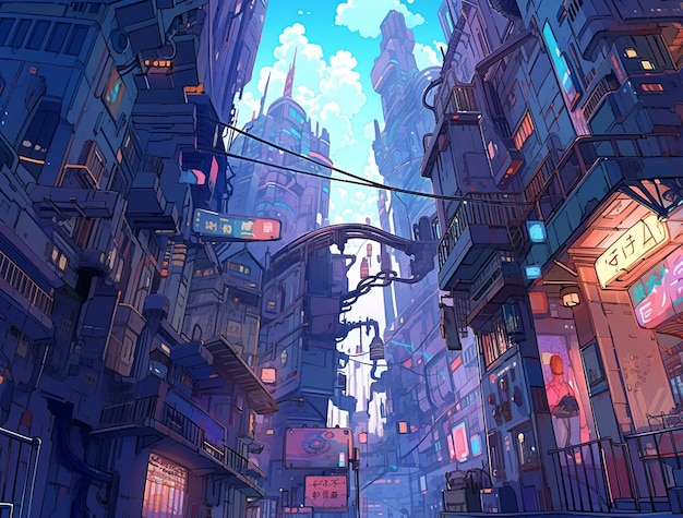 Cityscape of anime inspired urban area